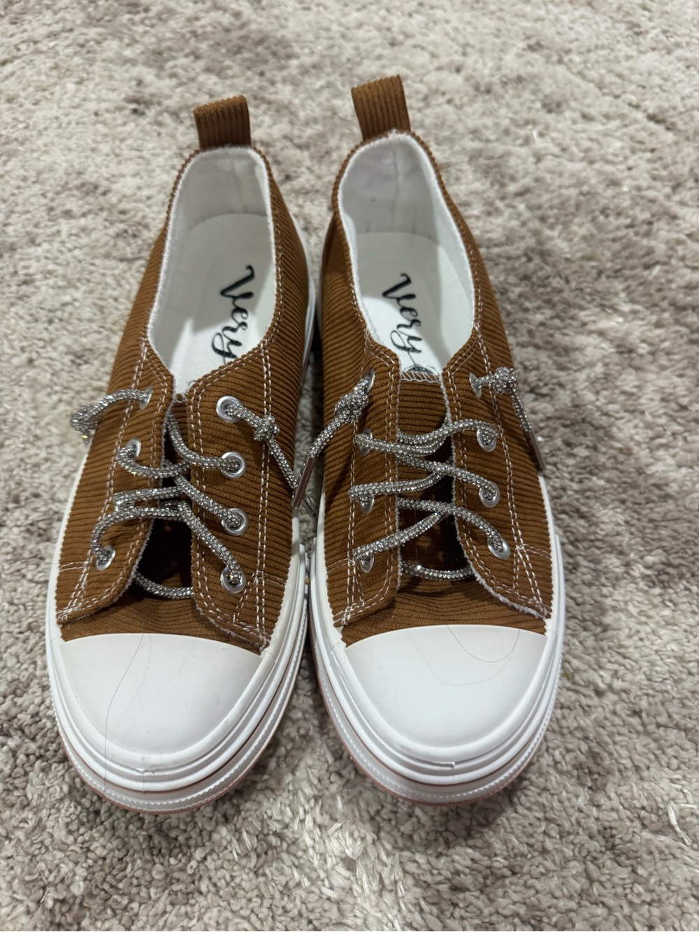 Very G Tan Corduroy Low-Top Sneakers with White Toe